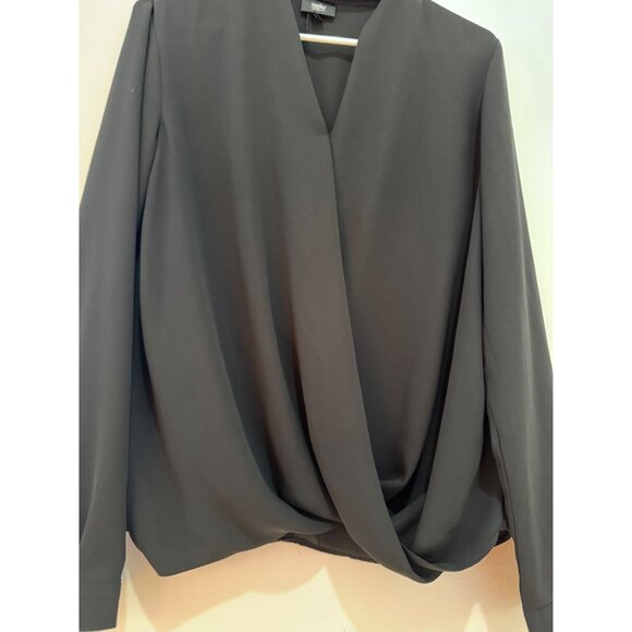 Mossimo Black Wrap Drape Blouse V-Neck Long Sleeve Womens M Polyester - Picture 3 of 7